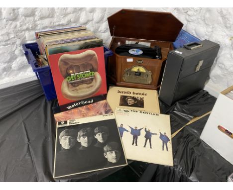 Amos vintage style music centre with in-built speakers, radio, CD player together with a LP record player together with appro