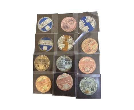 Collection of Rare Tax Discs 1952 to 1960, mostly Quarterly discs, including Private Goods, Private and Bicycle categories. D