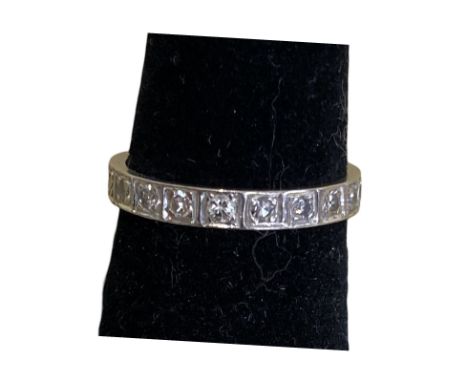 AWAY 9ct white gold pave set diamond full eternity ring. Size P. Weight approx 2.7gm. Clarity SI2. Fair condition