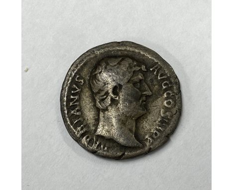 Hadrian (117-138) silver Denarius 133-135 AD. Rev:&nbsp;Salus standing right, holding patera; to right, altar with snake coil