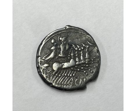 Roman Republic Cnaeus Gellius AR silver denarius. 138 BC. Obv: Head of Roma right, X behind, all within laurel-wreath.&nbsp;R