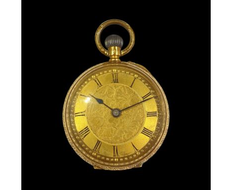 A Ladies 18ct gold Early 20th century French pocket watch. Movement unsigned, 3 jewels, inner and outer cases marked 18K plus