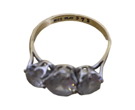 An antique 18ct and platinum mounted large white spinel stone trilogy ring approximate weight 3.89 Size R/S.