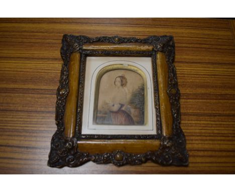George Baxter, (1804-1867), after, a print, portrait, 10 x 9cm, ornate framed, 23 x 20cm, (19th century), a watercolour, moth