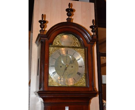 A mahogany eight day longcase clock by Thos Reid Edinburgh, the hood with glazed door enclosing brass dial with Roman numeral