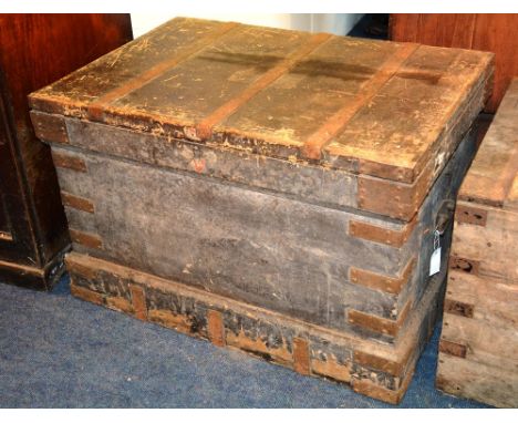 A late 19th century military camphorwood travel chest, with plaque missing to top, the hinged lid with further hinged lid bel
