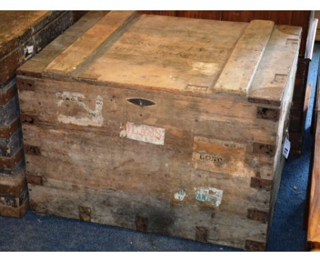 A late 19th century military camphorwood travel chest, with hinged lid, stamped to top 'Capt R St Barbe Emmett 6th Gurkha Rif