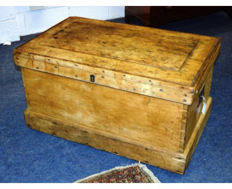A Victorian pine tool chest, with hinged lid enclosing fitted drawers, metal carry handle to each side, 54cm high x 101cm wid