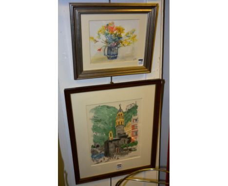 David Gentleman
'Vernazza'
Signed lower right, 30 x 23cm, together with a watercolour of 'Spring Flowers' by Alan Reiach RSA,