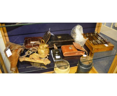 A quantity of collectables, comprising of an American glockenspiel, a vintage Kodak folding camera and two others in cases, a