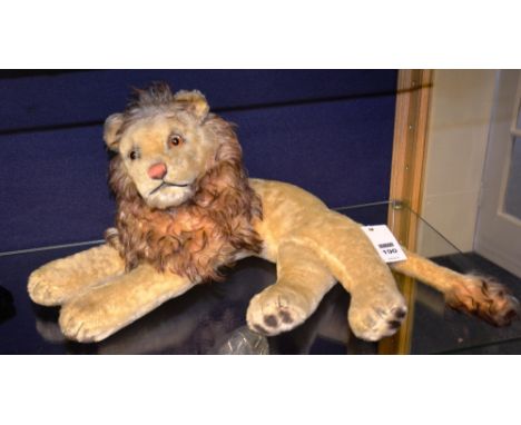 A vintage Steiff Lion c.1950, lacking button to ear, 50cm long