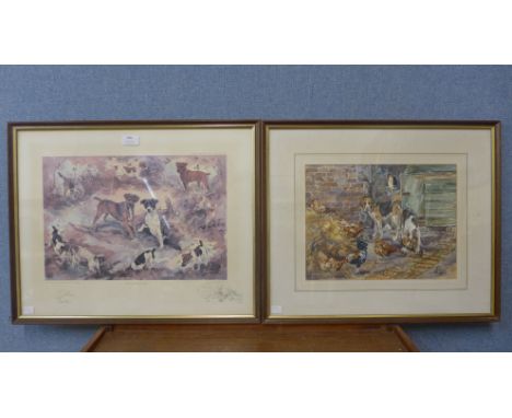 Gillian Harris, study of hunting hounds, watercolour, and a signed limited edition print 