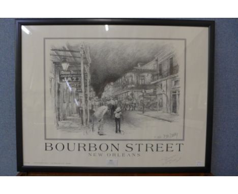 A Don Davey signed jazz print,  Bourbon Street, New Orleans, dated 1980, framed 