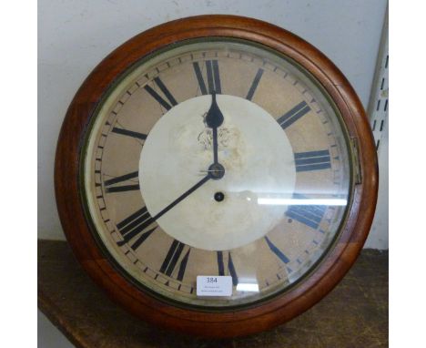 A Victorian circular mahogany Postman's fusee wall clock 