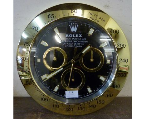 A Rolex style dealer's display wall clock 
