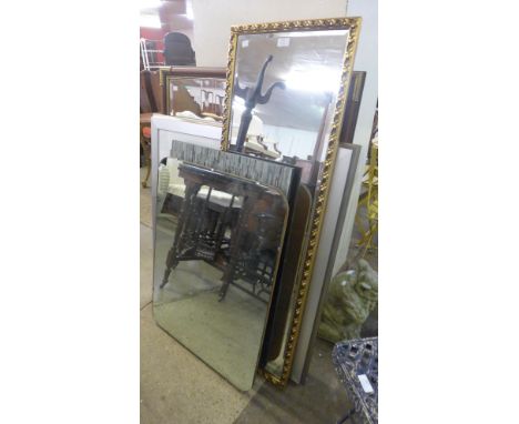 Four assorted mirrors and a contemporary framed print 