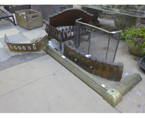 A Victorian brass fender, a cast iron fire grate, etc. 