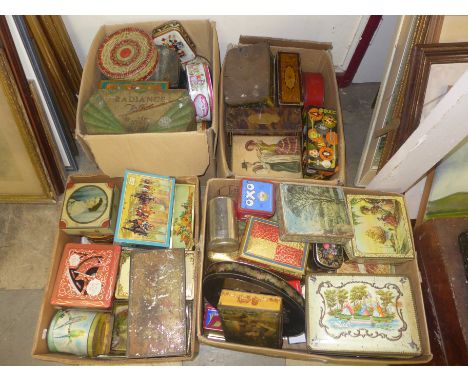 Four boxes of vintage advertising tins 