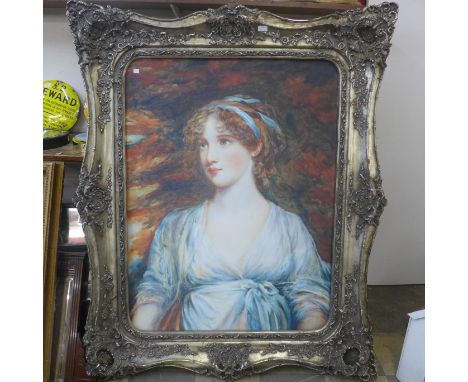 A large Pre-Raphaelite print of a lady, 165 x 136cms, framed 