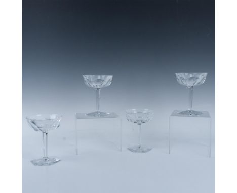 Gorgeous group of clear crystal in the Malmaison cut patten, featuring a petal design with a sleek stem and a hexagonal base.