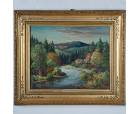 Original oil on board painted in an Impressionist style by German artist Fritzi Warnecke. He depicts au Autumn scene with the