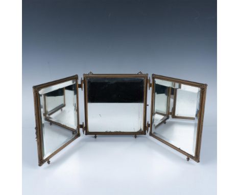 Vintage three way looking glass with black back panels and four pegs as a platform. Issued: 19th centuryDimensions: 26.5"L x 