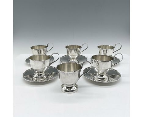 Elegant, polished silver cup holders for and saucer sets - 6 cups (3"L) and 5 saucers (4" dia.) Cartier Sterling impressed ma