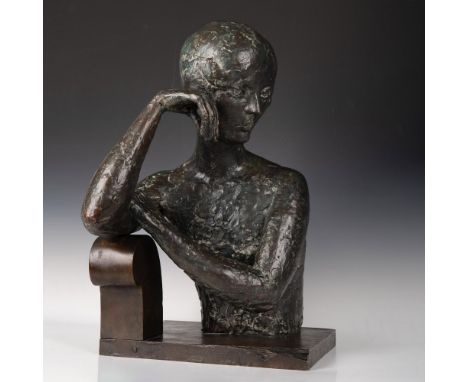 Also called Tallulah Bankhead. A magnificent bronze with green and brown patina sculpture of a woman. Designed by Frank Dobso
