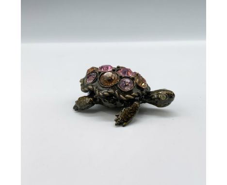 Beautiful tiny trinket box with removable shell lid featuring enamel and colorful crystals. Jay Strongwater stamp on the bott