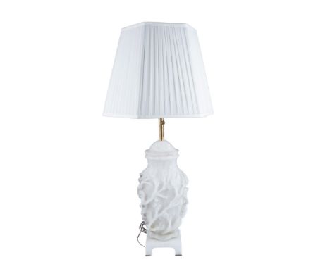 Elegant mid-century modern carved lamp with raised design of florals and vines. Simply stunning! Brass dual light source with