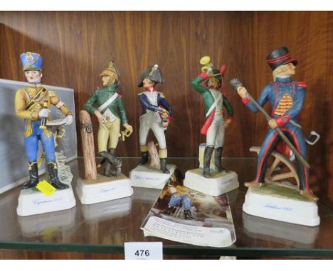 Five Goebel peaceful army figures together with original pamphlet 