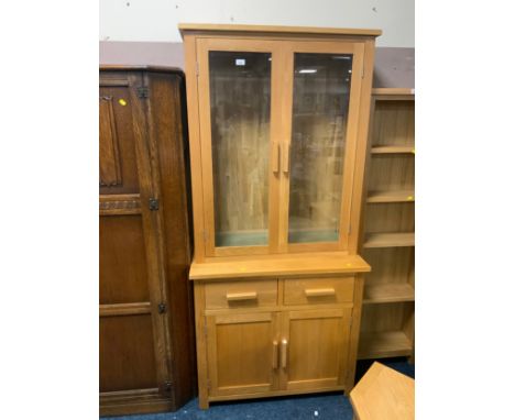 A modern light oak glazed bookcase W 92 cm 