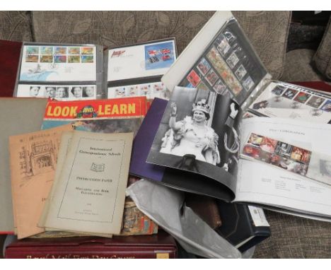 A tray containing several first day covers albums etc 
