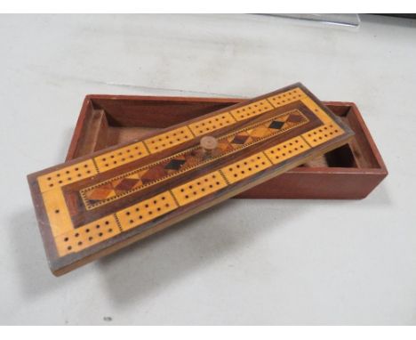 A vintage Tunbridge ware cribbage box 