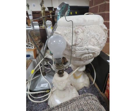 An assortment of various lamps and collectables to include Capodimonte ceramic tableau 