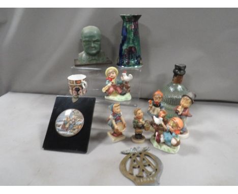 A tray of assorted ceramics and collectables to include Hummel figures , Pratt ware lid etc