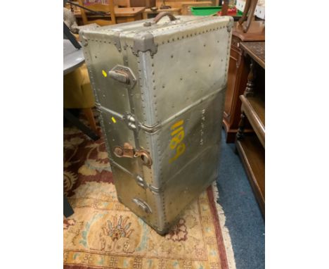 A vintage metal packing trunk 