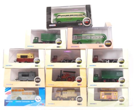 A collection of 12x Oxford Diecast 1:76 scale diecast model vehicles. Various series, including Oxford Omnibus, Oxford Commer