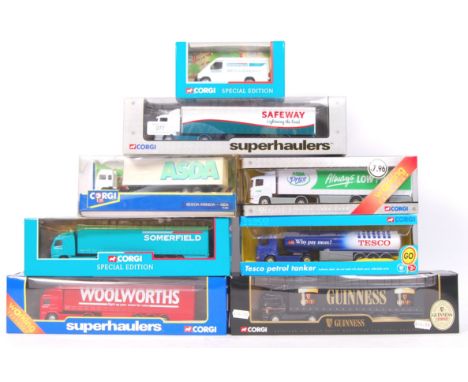 A collection of 8x Corgi diecast model Superhaulers and other Haulage related models. To include; Guinness, Tesco, ASDA, Safe