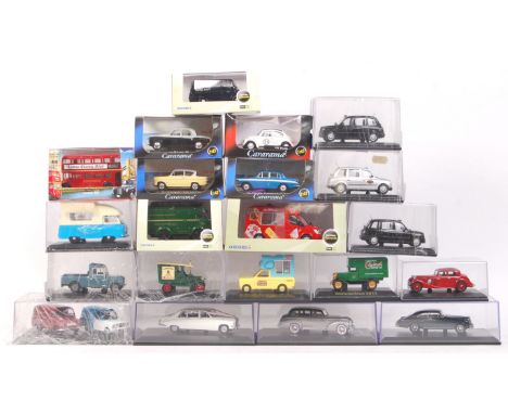 A large collection of 20x assorted Oxford Diecast 1:43 scale model vehicles. Each model appears within the original box (some