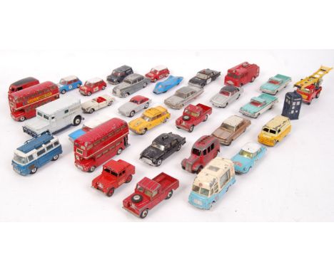 A large collection of assorted loose vintage Corgi &amp; Dinky diecast models. All playworn. To include; Corgi Routemaster Bu
