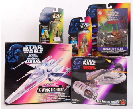 A collection of assorted boxed / carded Star Wars items, to include; 2x Kenner carded action figures (Han Solo), a Kenner ' B