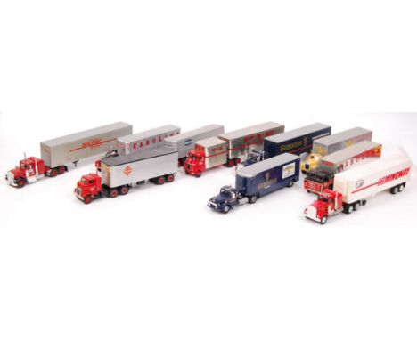 A collection of 10x assorted 1:50 scale diecast model haulers / American trucks. Mostly Corgi, but some unnamed makes also pr