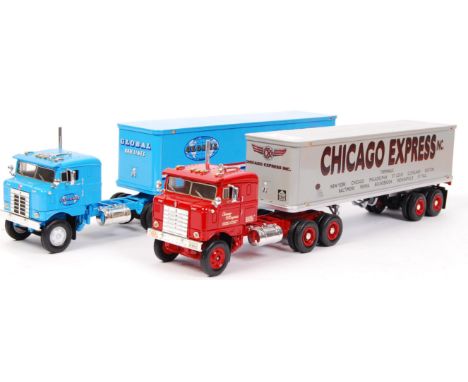 Two American made First Gear 1:34 scale precision diecast model lorries / Kenworth trucks. Both haulage related - Global and 