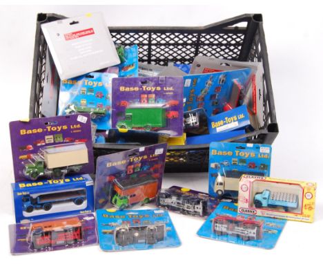 A large collection of 1:76 scale / 00 gauge diecast model cars, lorries and vehicles. Largely ' Base Toys ' made but also som