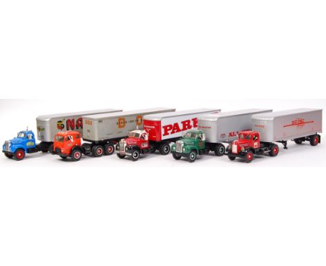 A collection of 5x American made First Gear 1:34 scale precision diecast model lorries / Mack trucks. All haulage related. To