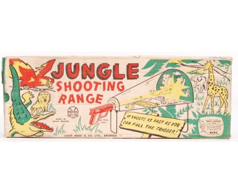 An original vintage Marx Toys made ' Jungle Shooting Range ,' toy. Large plastic firing range, with affixed gun. Working orde