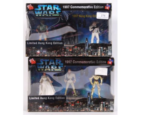 Two original Star Wars ' 1997 Hong Kong Edition ' Commemorative action figure sets. The first featuring Boba Fett, Darth Vade