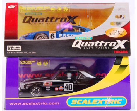 Two 1/32 scale Scalextric plastic racing slot cars to include; Quattrox 20932 QX05 Esso Ultrafo Supra 2004 &amp; C2654 Chevro