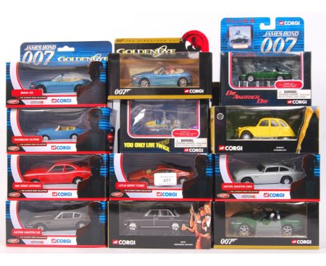 A collection of 12x Corgi James Bond 007 diecast model cars and related vehicles. Each mint and unused, within the original b
